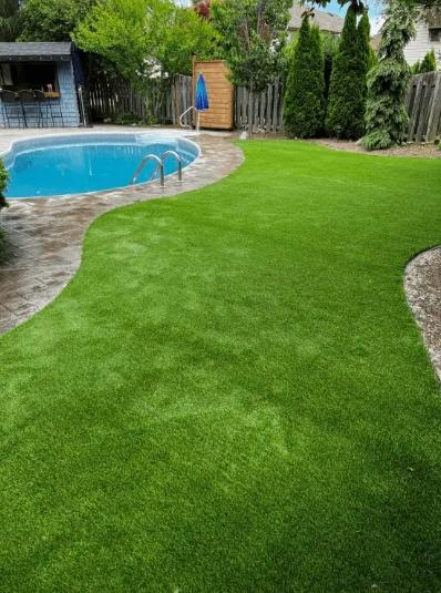 Artificial grass installed in a poolside