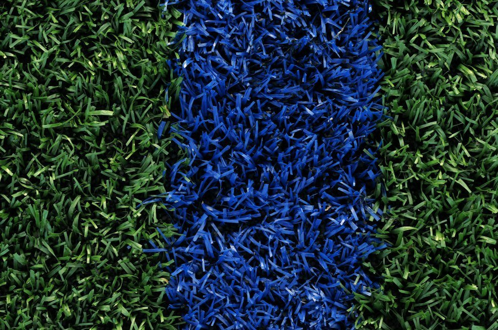 blue color on artificial grass