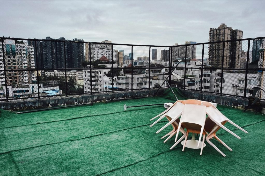 Artificial grass on a rooftop balcony