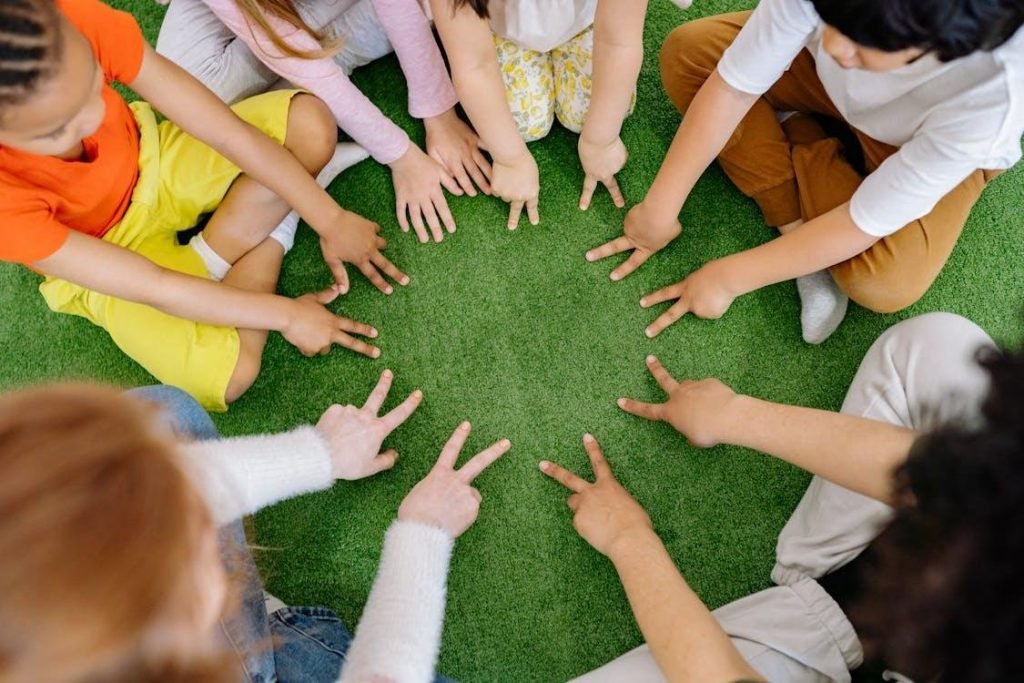 Artificial grass used in a playground