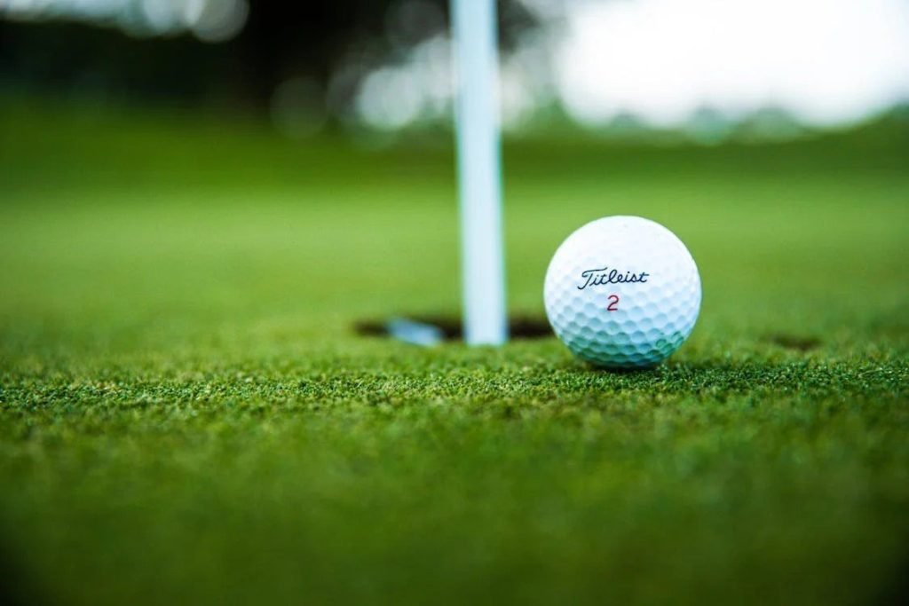 A close-up of a golf ball