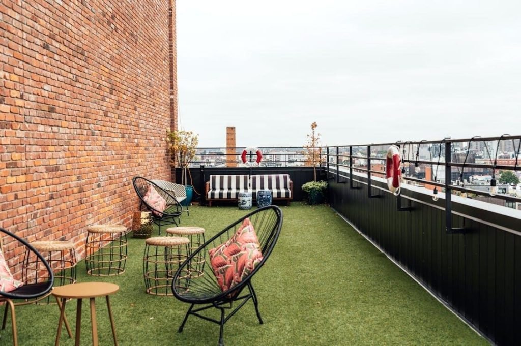 A balcony lounge area