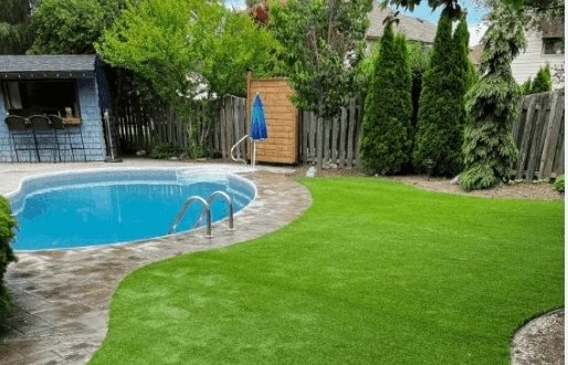 Turf surrounding a small pool