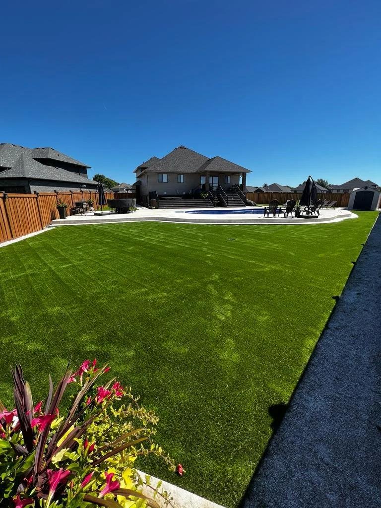 Fake grass installed in a backyard