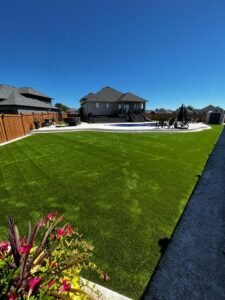 Artificial grass installed in a backyard