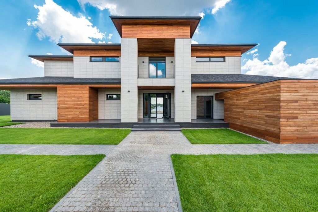 Contemporary villa with clean exterior landscape