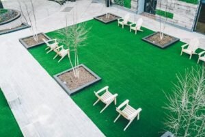 lush artificial turf outdoor business setting