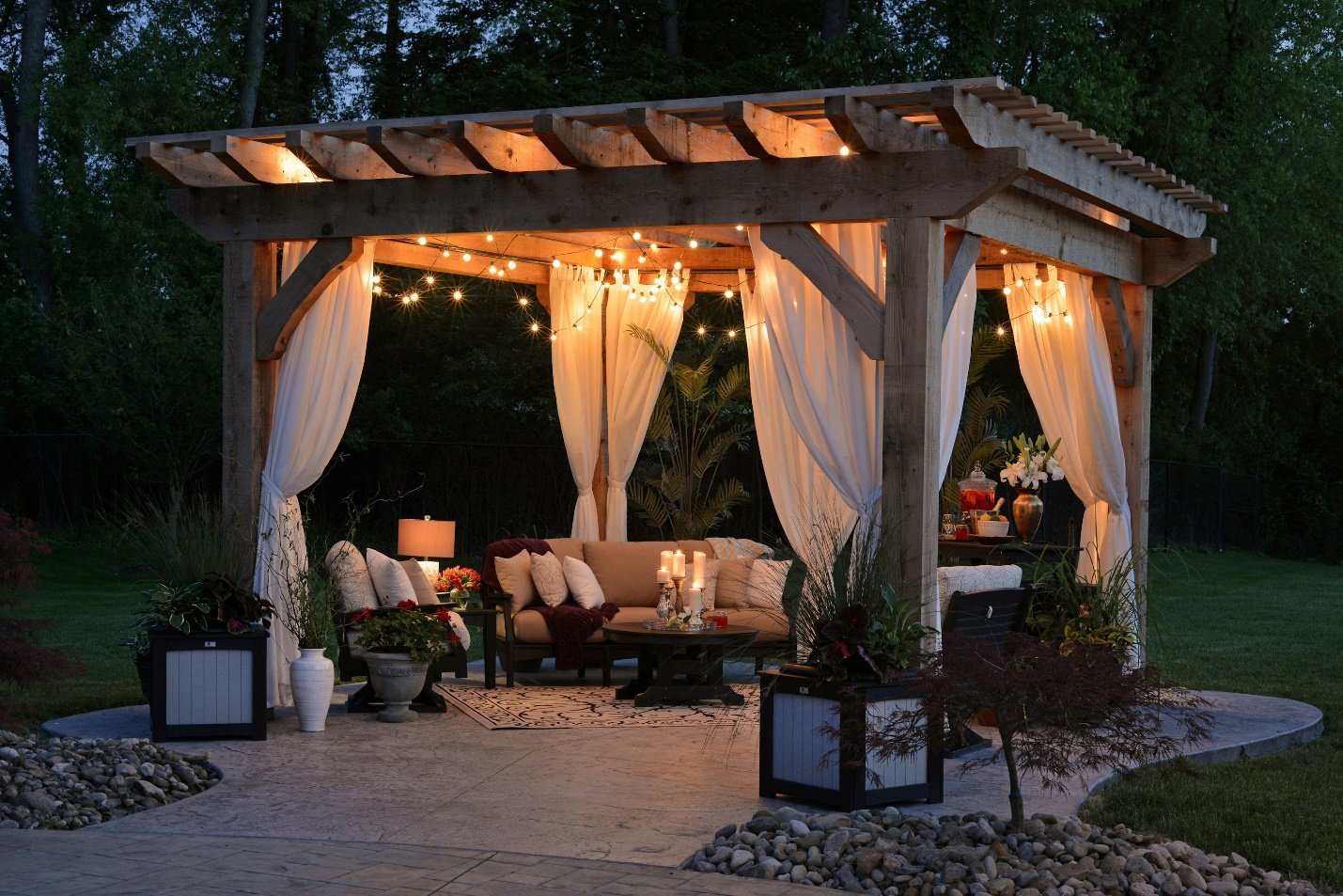 backyard privacy setup with vertical panels