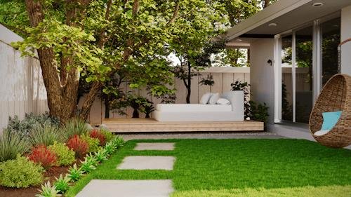 Modern backyard with outdoor seating areas designed for relaxation